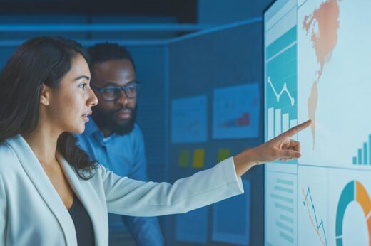 Data quality experts reviewing financial analytics dashboards as part of FSFP's consulting services for an investment management firm